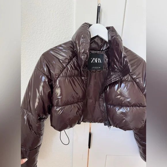 Zara Cropped Brown Puffer Jacket - Picture 5 of 5